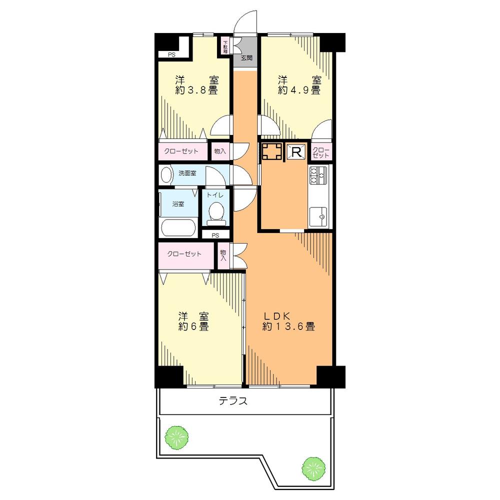 Floor plan. 3LDK, Price 24,800,000 yen, Occupied area 62.16 sq m Private garden