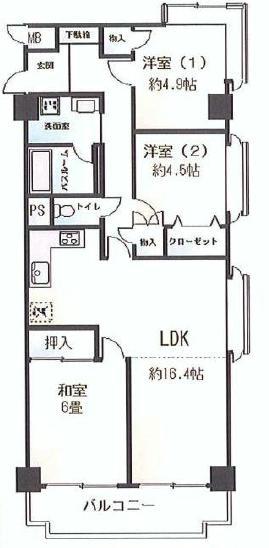 Floor plan. 3LDK, Price 39,300,000 yen, Footprint 72.8 sq m , Balcony area 6.52 sq m