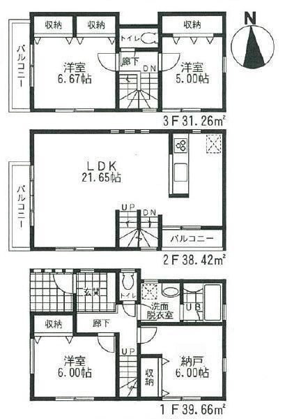 Floor plan. 35,800,000 yen, 3LDK + S (storeroom), Land area 73.36 sq m , Building area 109.34 sq m
