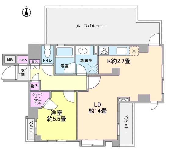 Floor plan. 1LDK, Price 41,500,000 yen, Occupied area 54.42 sq m , Balcony area 3.33 sq m