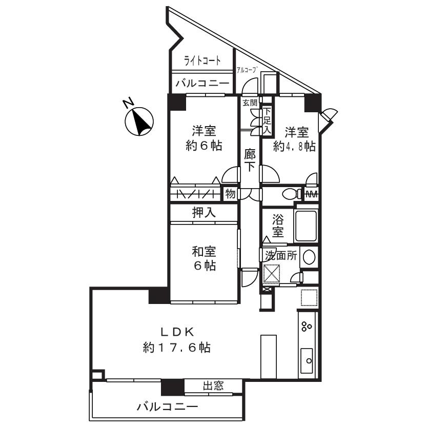Floor plan. 3LDK, Price 36,800,000 yen, Occupied area 76.87 sq m , Balcony area 9.9 sq m about 76 sq m more than spacious 3LDK