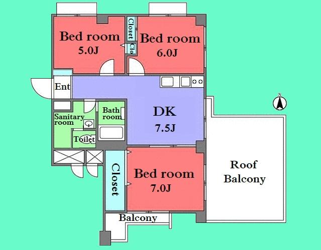 Floor plan. 3DK, Price 24,800,000 yen, Occupied area 56.35 sq m , Balcony area 5 sq m