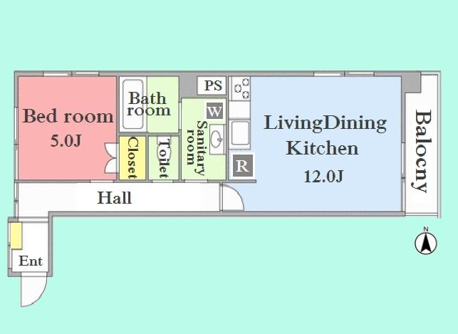 Floor plan. 1LDK, Price 18,800,000 yen, Occupied area 44.01 sq m , Balcony area 4.32 sq m