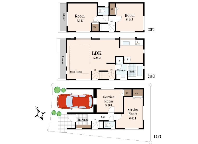 Floor plan. (A Building), Price 49,800,000 yen, 2LDK+2S, Land area 66.22 sq m , Building area 108.05 sq m