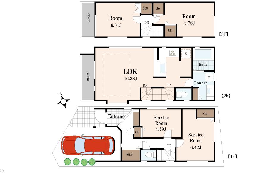 Floor plan. (B Building), Price 49,800,000 yen, 2LDK+2S, Land area 65.54 sq m , Building area 106.84 sq m