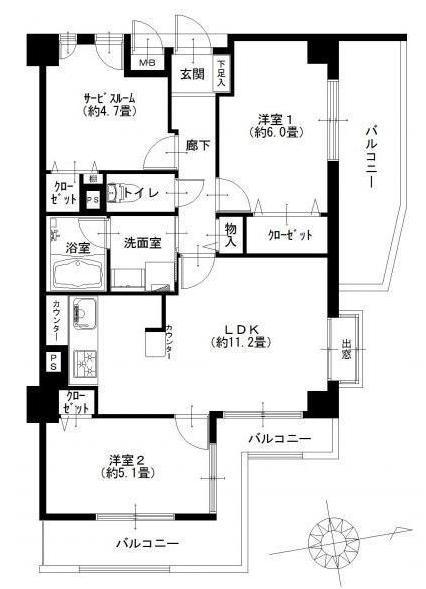 Floor plan. 2LDK+S, Price 41,900,000 yen, Occupied area 61.31 sq m , Balcony area 15.42 sq m top floor ・ Per corner room, Day ・ Good view