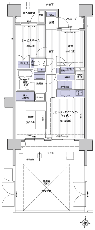 Floor: 2LDK + S, the occupied area: 62.33 sq m