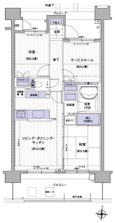 Floor: 2LDK + S, the occupied area: 60.57 sq m