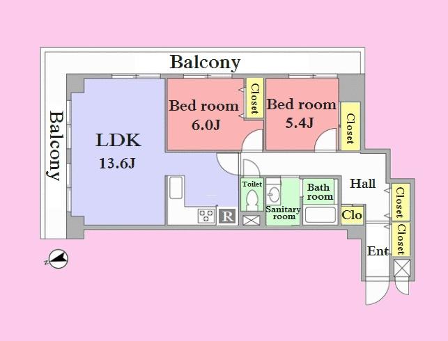 Floor plan. 2LDK, Price 32,500,000 yen, Footprint 67.2 sq m , Balcony area 17.3 sq m