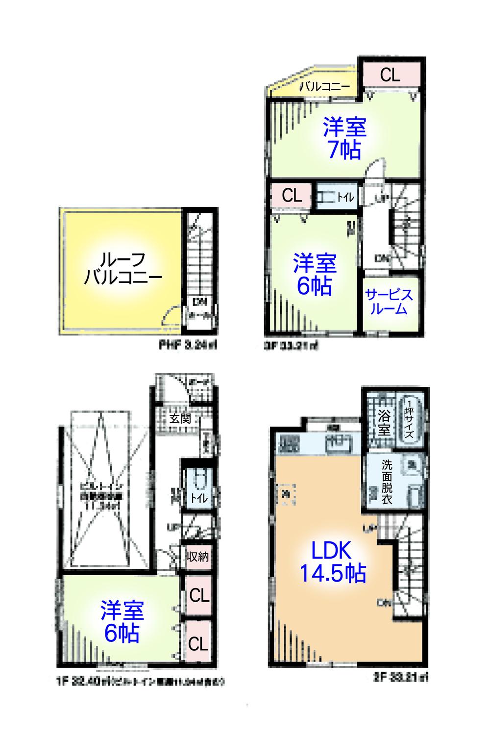 Floor plan. (Building 2), Price 43,800,000 yen, 3LDK+S, Land area 47.79 sq m , Building area 102.06 sq m