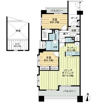 Floor plan. 2LDK, Price 38,800,000 yen, Occupied area 67.75 sq m , Balcony area 12.73 sq m