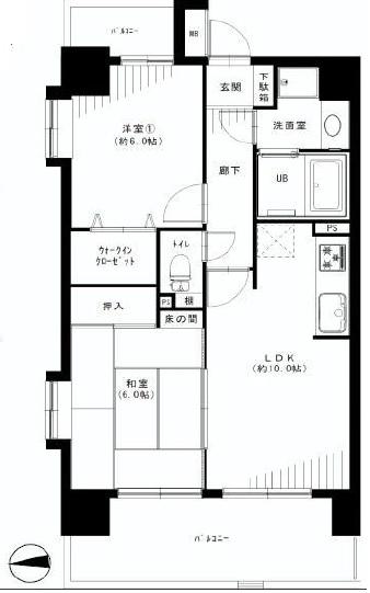 Floor plan. 2LDK, Price 33,800,000 yen, Occupied area 52.26 sq m , Balcony area 12.74 sq m
