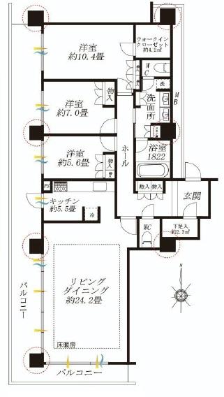 Floor plan. 3LDK, Price 109 million yen, Footprint 125.77 sq m , Balcony area 40.38 sq m