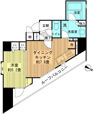 Floor plan. 1DK, Price 24,800,000 yen, Occupied area 35.76 sq m , Balcony area 8.93 sq m