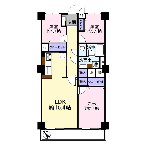 Floor plan. 3LDK, Price 33,900,000 yen, Footprint 78 sq m , Balcony area 7.8 sq m Heisei was completed 25 December renovation.