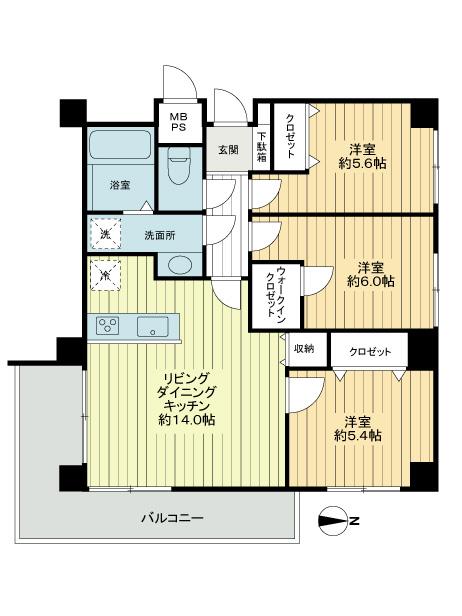 Floor plan. 3LDK, Price 32,900,000 yen, Occupied area 71.97 sq m , Balcony area 12.15 sq m