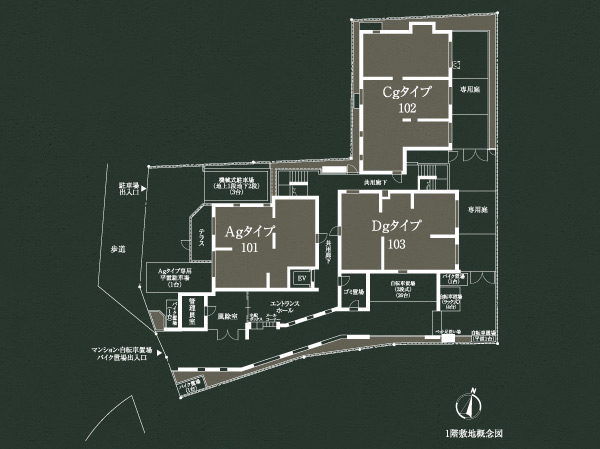 Shared facilities.  [1 Kaishikichi conceptual diagram] Corner dwelling unit rate of 80% (based on the total dwelling unit). It derived from the home-court advantage, Mansion of the master plan.