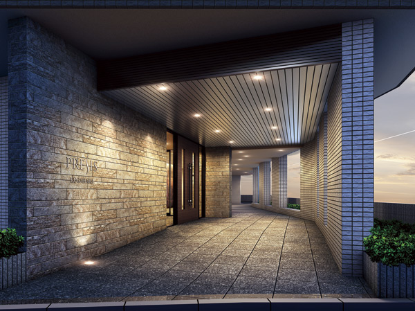 Buildings and facilities. Take a longer entrance approach, By dividing the public space and private space, We finished in the peace of mind and comfortable entrance. (Entrance approach Rendering / In fact a somewhat different in the things that caused draw based on the drawings of the planning stage. It should be noted, Planting does not represent the status of a particular season. or, Tree species of planting, About the size has become a undetermined, At the time of completion, It is about Rendering does not grow. Around the building has been omitted)