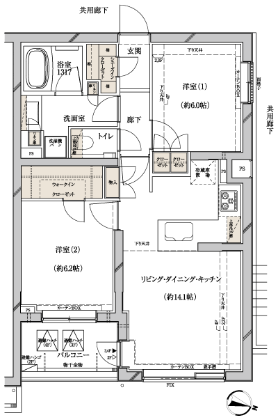Floor: 2LDK + SIC + WIC, the occupied area: 60.89 sq m