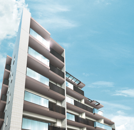 Buildings and facilities. Located on a hill of Ota, Luxurious location of the flat approach from the train station, Stylish mansion of all 51 House is born. (Exterior CG) ※ Shape in what was created on the basis of the blueprint ・ In fact a slightly different color, etc.. For construction reasons and improvements, And it may be subject to change. It should be noted, Details of the appearance shape, Equipment, etc., Utility pole around ・ It does not have a representation concerning signs, etc..