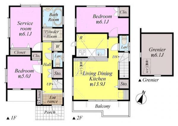 Floor plan. 58,500,000 yen, 3LDK, Land area 76.84 sq m , Building area 77.88 sq m