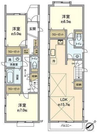Floor plan. 57,800,000 yen, 3LDK, Land area 93.6 sq m , Building area 87.56 sq m