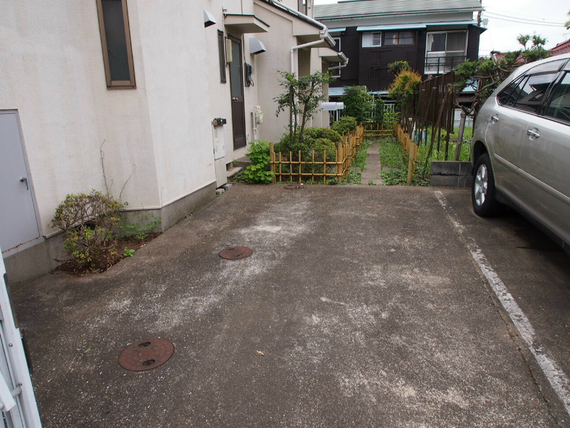 Parking lot. Parking spaces with one car