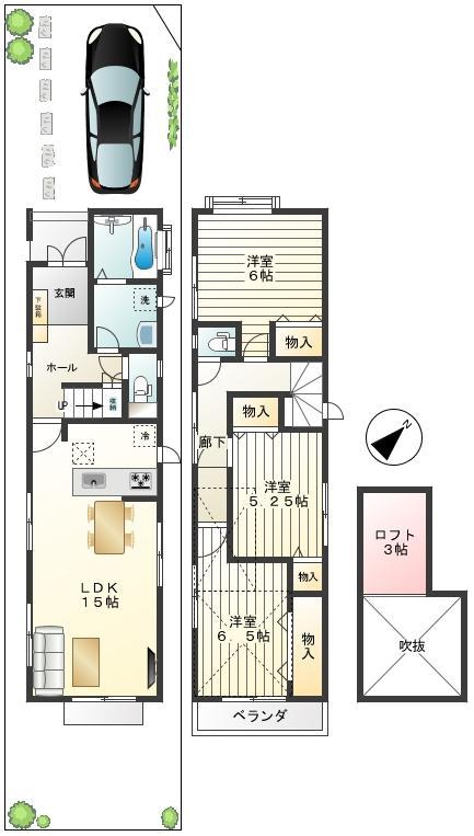 Floor plan. (1 Building), Price 58,300,000 yen, 3LDK, Land area 93.6 sq m , Building area 84.87 sq m