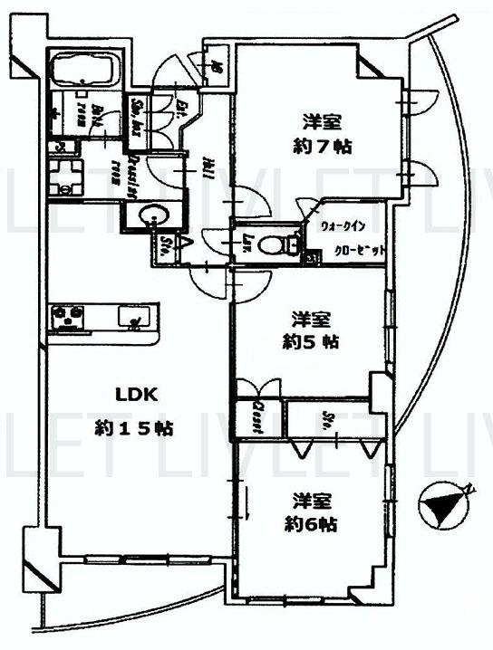Floor plan. 3LDK, Price 47,800,000 yen, Occupied area 75.95 sq m , Balcony area 13.61 sq m