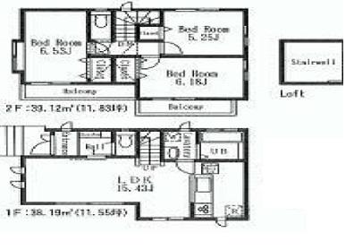Floor plan. (1 Building), Price 66,800,000 yen, 3LDK, Land area 80.65 sq m , Building area 77.31 sq m
