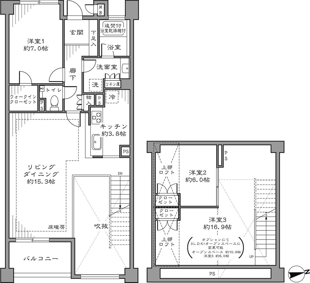 Floor plan. 3LDK, Price 66,800,000 yen, Footprint 106.63 sq m , Balcony area 5.44 sq m