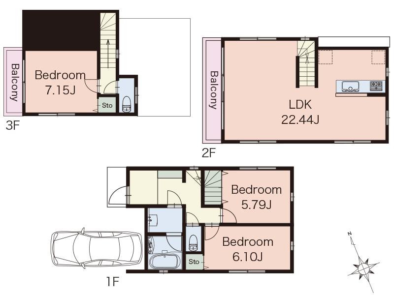 Compartment view + building plan example. Building plan example (C) 3LDK, Land price 63,800,000 yen, Land area 80.07 sq m , Building price 16 million yen, Building area 93.31 sq m