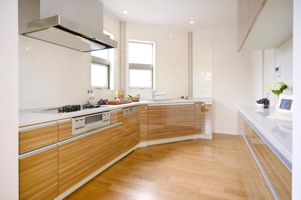 Kitchen. (No. 6 House) polygon kitchen that take advantage of the corner lot