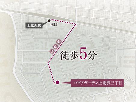 Leisurely reserved roads and compartment are in place, Local is located in the Kamikitazawa Third Street which is a unique space with depth spread. Way to the local from the nearest of Kami-Kitazawa Station is, A 5-minute walk of the route passing a row of cherry trees (position conceptual diagram)