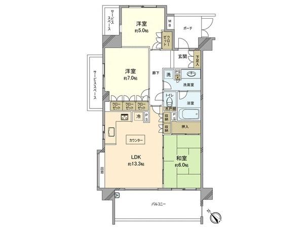 Floor plan. 3LDK, Price 47,800,000 yen, Occupied area 72.45 sq m , Balcony area 11.9 sq m