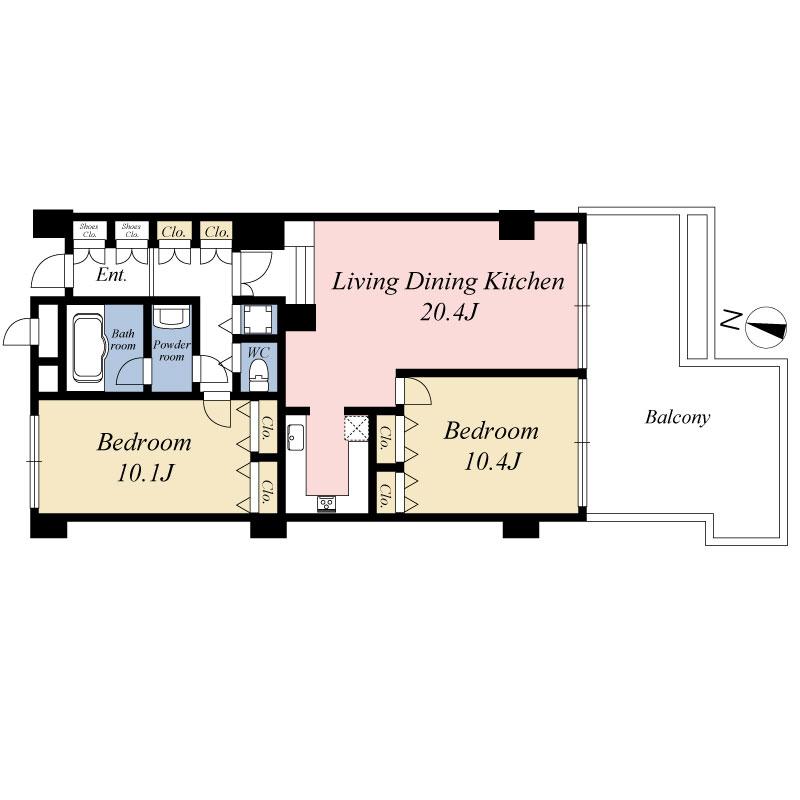 Floor plan. 2LDK, Price 57,800,000 yen, Occupied area 93.46 sq m