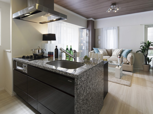 Kitchen.  [kitchen] Counter top kitchen, It was a natural granite. In beautiful texture, And gracefully directing the kitchen.