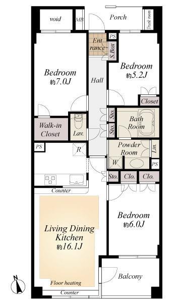 Floor plan. 3LDK, Price 57,800,000 yen, Occupied area 78.42 sq m , Balcony area 6 sq m