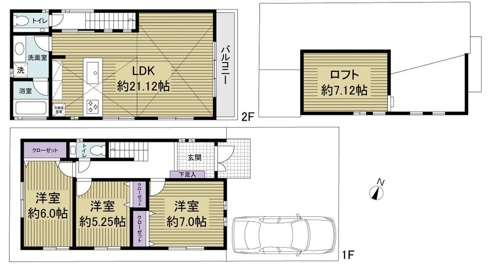 Floor plan. 75,800,000 yen, 3LDK, Land area 94.41 sq m , Building area 92.73 sq m