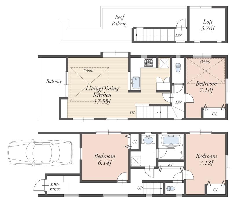 Floor plan. (A), Price 76,800,000 yen, 3LDK, Land area 81.29 sq m , Building area 100.62 sq m
