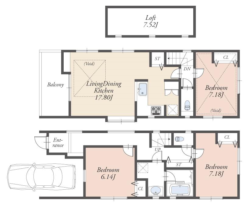Floor plan. (B), Price 76,800,000 yen, 3LDK, Land area 81.29 sq m , Building area 97.3 sq m