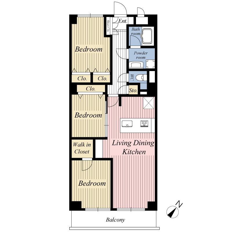 Floor plan. 3LDK, Price 49,800,000 yen, Occupied area 66.96 sq m , Balcony area 6.07 sq m