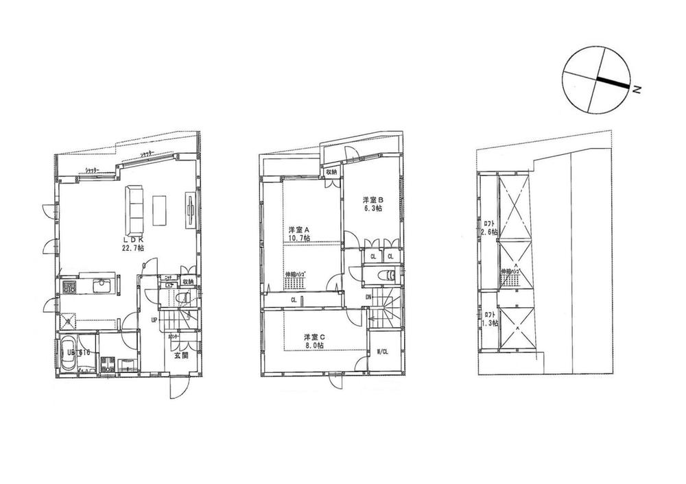 Floor plan. (B Building), Price 80,800,000 yen, 3LDK, Land area 142.17 sq m , Building area 111.58 sq m