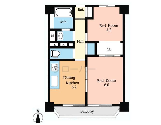 Floor plan. 2DK, Price 20.8 million yen, Footprint 40.5 sq m , Balcony area 4.5 sq m