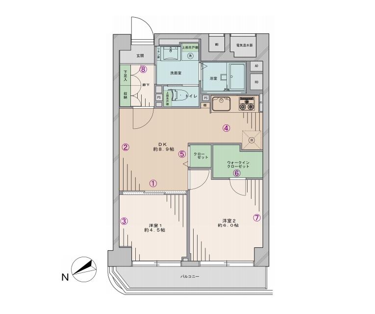 Floor plan. 2DK + S (storeroom), Price 27,800,000 yen, Occupied area 47.24 sq m , Balcony area 5.48 sq m