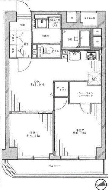 Floor plan. 2DK, Price 27,800,000 yen, Occupied area 47.24 sq m , Balcony area 5.48 sq m