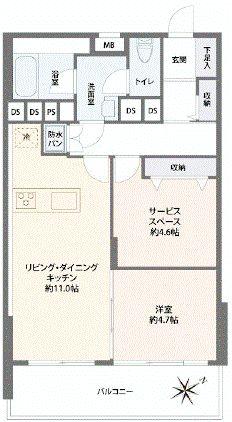 Floor plan. 1LDK+S, Price 25,800,000 yen, Footprint 54 sq m , Balcony area 9.22 sq m