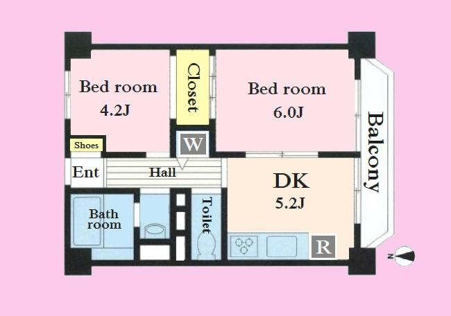 Floor plan. 2DK, Price 20.8 million yen, Footprint 40.5 sq m , Balcony area 4.5 sq m