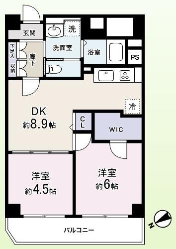 Floor plan. 2DK, Price 27,800,000 yen, Occupied area 47.24 sq m , Balcony area 5.48 sq m