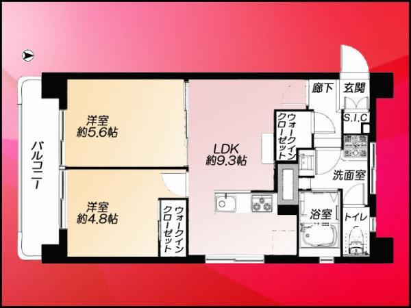 Floor plan. 2LDK, Price 22,900,000 yen, Footprint 47.7 sq m , Balcony area 4.7 sq m south-facing balcony good per yang